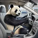 Panda driving a car