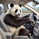 Panda driving a car