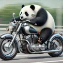 Panda driving a motorcycle