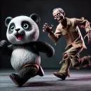 Panda being chased by a zombie