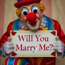 Clown asking will you marry me