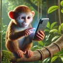 Monkey playing on a phone