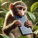 Monkey eating a phone