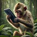 Monkey playing on a phone