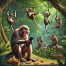 Monkey on the phone to much to miss all the fun