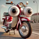 Moped with googly eyes