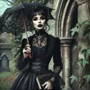 Fashionable goth with an umbrella