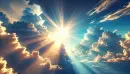 Sunlight through the clouds in a blue sky wallpaper