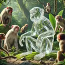 Crystal monkey with other curious monkeys looking at it