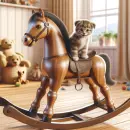 Rocking horse with a kitten on it