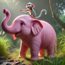 Pink elephant and his monkey pal