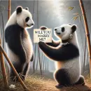 Panda proposing to another panda