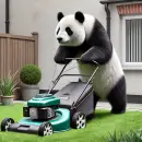 Panda mowing the lawn