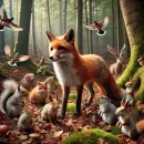 Fox in the woods with friends