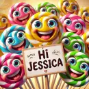 Lollipops with a sign that says Hi Jessica
