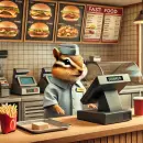 Chipmunk working fast food
