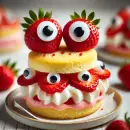 Strawberry shortcake with candy googly eyes