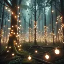 Forest scene with glowing little lights