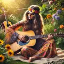 Flower power lady with a guitar