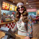 Flower power lady working fast food