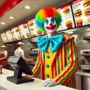 Clown working fast food