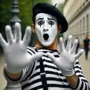 Mime pretending to hit a wall