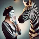 Mime and zebra looking at each other in admiration