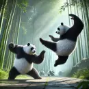 Pandas doing Kung-Fu with each other
