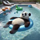Panda in the swimming pool with floaties