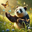 Panda catching butterflies