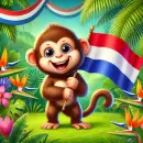Little monkey holding a Dutch flag