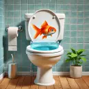 Goldfish hovering above a toilet seat