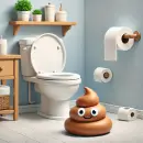 A doo doo with googly eyes next to a toilet