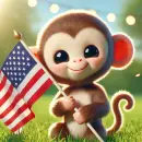 Little monkey holding an American flag