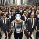 Mime among people in suits