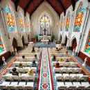 Inside a classical church made in Lego