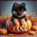 Pomeranian in a pumpkin