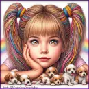 Girl and puppies