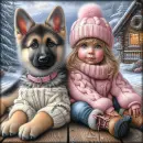 Cute girl and shepherd