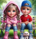 two cute children and there dog