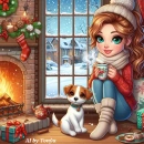 Cute girl and her puppy Christmas 