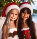 two cute girls on the Beach at Christmas