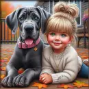 Cute girl with her Great Dane