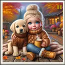 Girl and dog in Autumn
