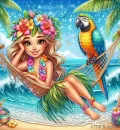 little hula Girl and Parrot