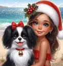 Cute Pap Dog and Girl / Christmas on the Beach #2