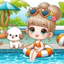 Cute little girl at the pool