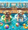 Two Cute Dogs, swimming in the Pool