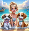 Girl with two adorable Dogs