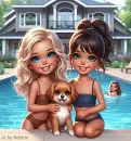 two cute girls and a dog.